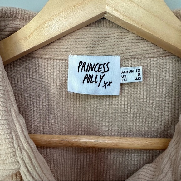 Princess Polly Lightweight Corduroy Shacket Long Sleeve Shirt, Cream Beige, 8 - Picture 8 of 11